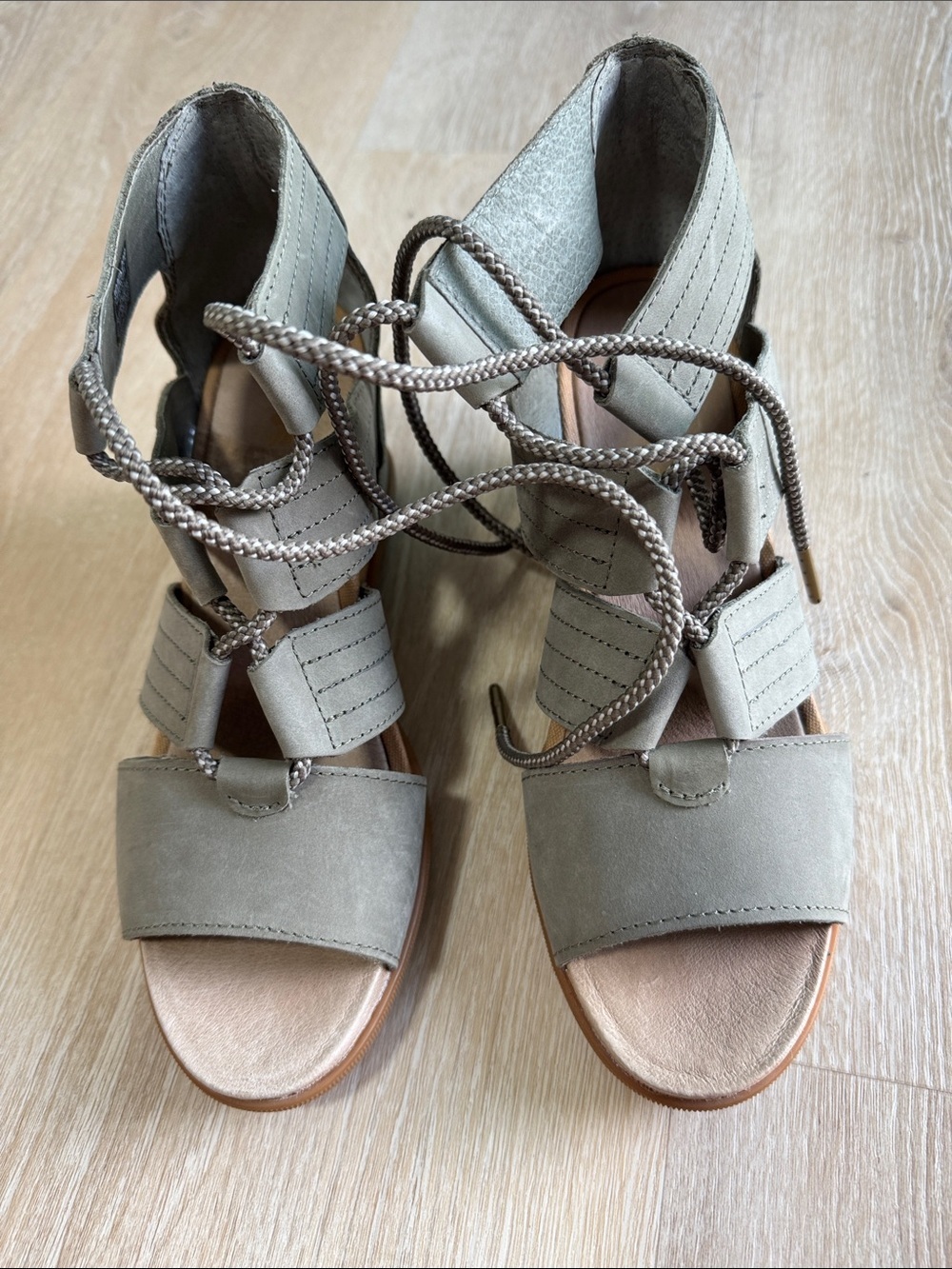 Sorel Olive-Taupe Lace-Up Gladiator Sandals